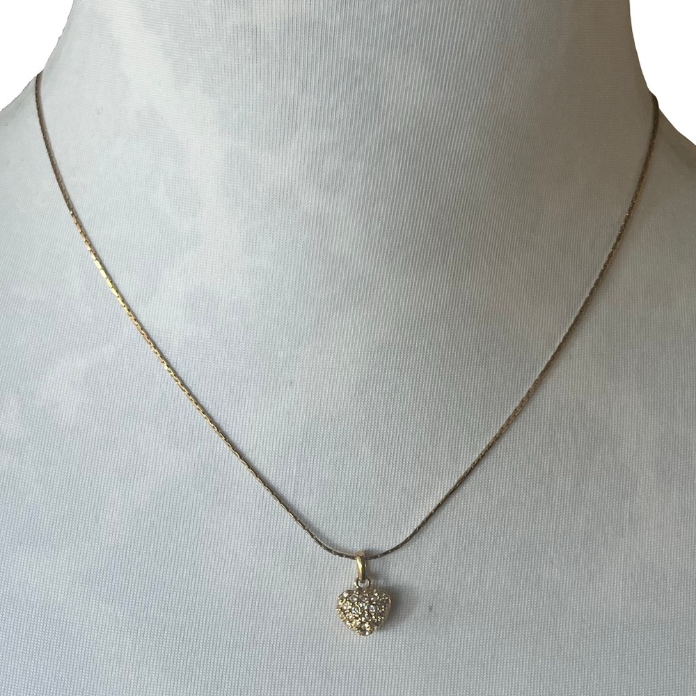 Gold Tone Pave Heart Pendant Necklace